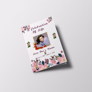 Pink Floral Funeral Program Half Letter Size