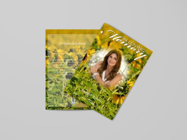 sun flower floral funeral program template front back stylish