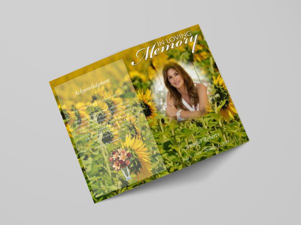 sun flower floral funeral program template front panel
