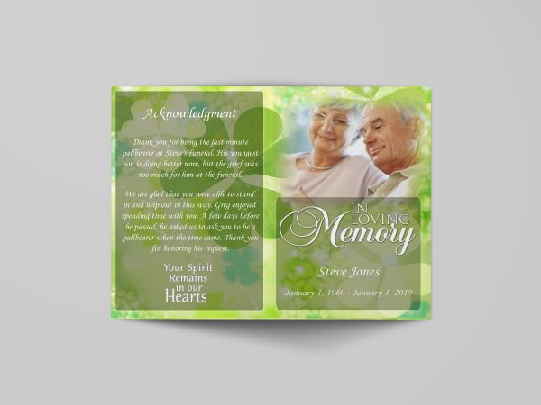 Celtic irish green funeral program template simple full cover