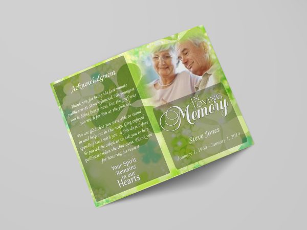 Celtic irish green funeral program template stylish cover rotated