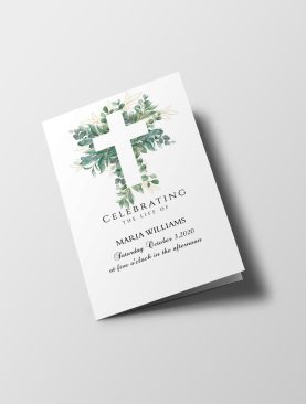Cross Leaves Funeral Program Template