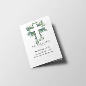 Cross Leaves Funeral Program Template