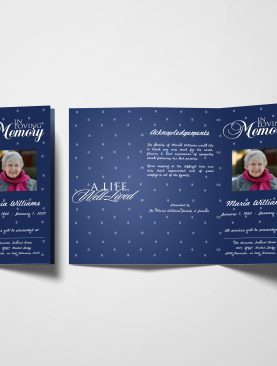 Blue Curtain Trifold Funeral Program Template
