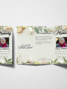 Fresh Flower Pattern Trifold Funeral Program Template