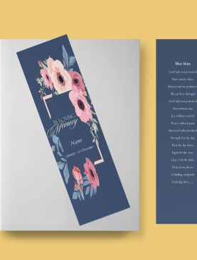 Blue Blossoms Funeral Bookmark Template