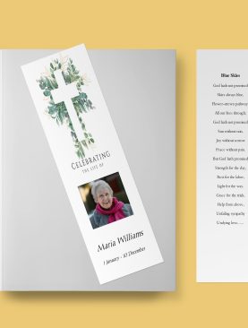 Cross Leaves Funeral Bookmark Template