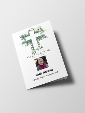 Cross Leaves Half Page Funeral Program Template