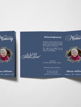 Unique Blue Trifold Funeral Program Template