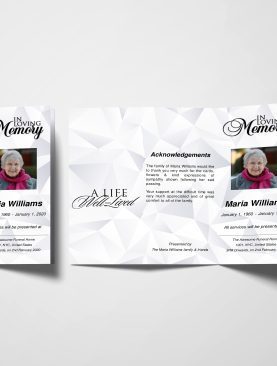 White Diamond Trifold Funeral Program Template