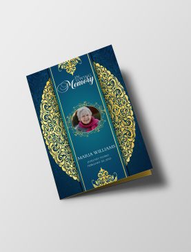 Elegant Gold Blue Funeral Program Template