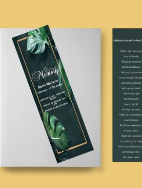 Monstera Leaves Funeral Bookmark Template