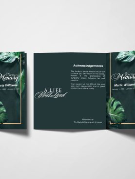 Monstera Leaves Trifold Funeral Program Template