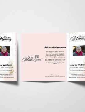 Golden Floral Trifold Funeral Program Template