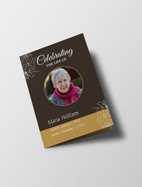 Brown And Yellow Floral Half Page Funeral Program Template