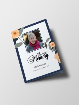 Blue And Beige Florals Tabloid Funeral Program Template
