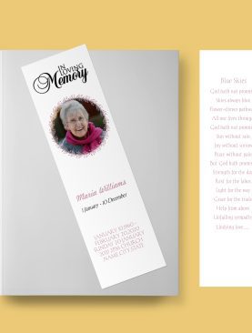 Pink Wreath Obituary Announcement Funeral Bookmark Template