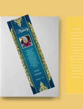 Elegant Gold Blue Funeral Bookmark Template