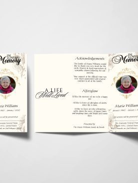 Cream Floral Hibiscus Trifold Funeral Program Template