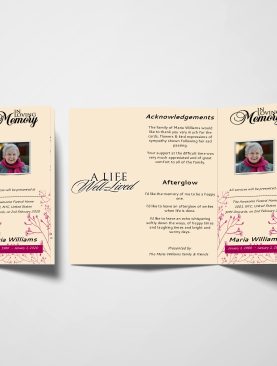 Beige Floral Feminine Trifold Funeral Program Template