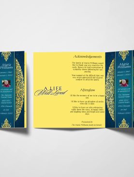 Elegant Gold Blue Trifold Funeral Program Template