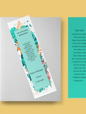 Green Plant Border Funeral Bookmark Template
