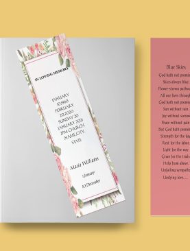 Painted Flowers Funeral Bookmark Template