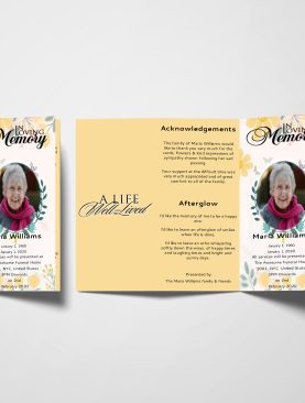 Spring Flowers Trifold Funeral Program Template