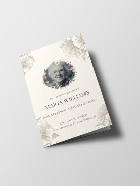 Cream Floral Hibiscus Illustration Funeral Program Template