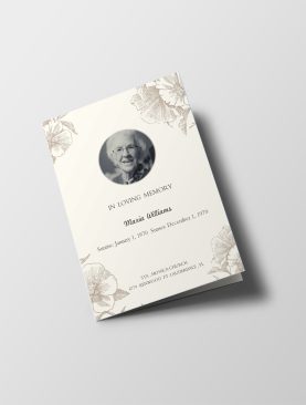 Cream Floral Hibiscus Illustration Half Page Funeral Program Template