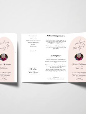 Blush Pastel Arch Trifold Funeral Program Template
