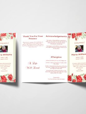 Green Floral Watercolor Trifold Funeral Program Template