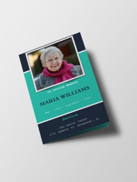 Blue and Green Bordered Photo Funeral Program Template