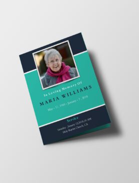 Blue and Green Bordered Photo Half Page Funeral Program Template