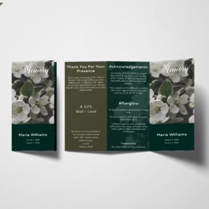 Dark Green & Brown Funeral Homes Brochure Trifold Funeral Program Template