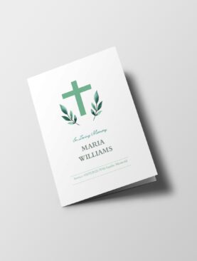 Green Cross Half Page Funeral Program Template
