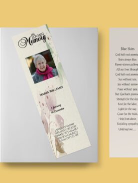 Beige Watercolour Flower Death Announcement Funeral Bookmark Template