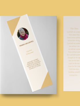 Monochromatic Beige Death Announcement Funeral Bookmark Template