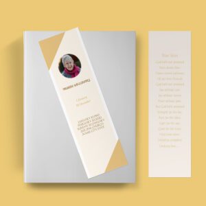 Monochromatic Beige Death Announcement Funeral Bookmark Template