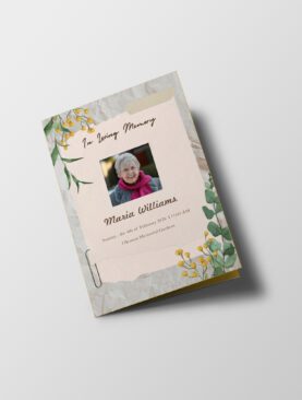 Beige Watercolor Flower Death Announcement Program