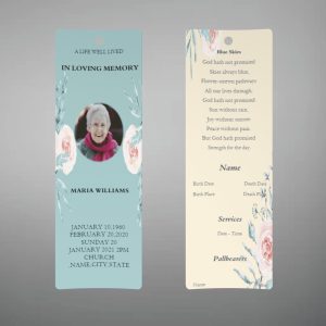 Blue Organic Minimal Funeral Bookmark Template