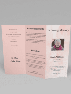 Pink Floral Paper Trifold Funeral Program Template