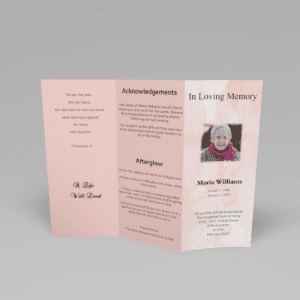 Pink Floral Paper Trifold Funeral Program Template