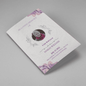 Purple Elegant Watercolor Half Page Funeral Program Template cover