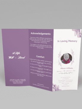 Purple Elegant Watercolor Trifold Funeral Program Template