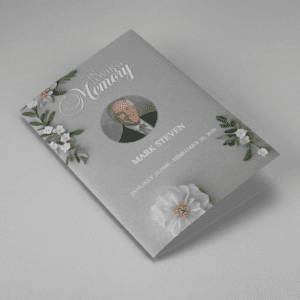 Grey Floral White Tiny Flower Funeral Program Template cover