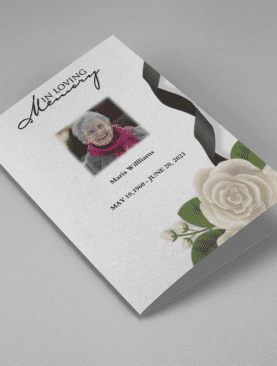 White Roses And Black Ribbon Funeral Program Template